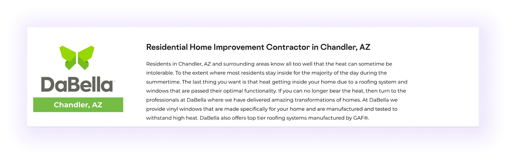 city name and home improvement service keywords actively used in a home improvement website copy