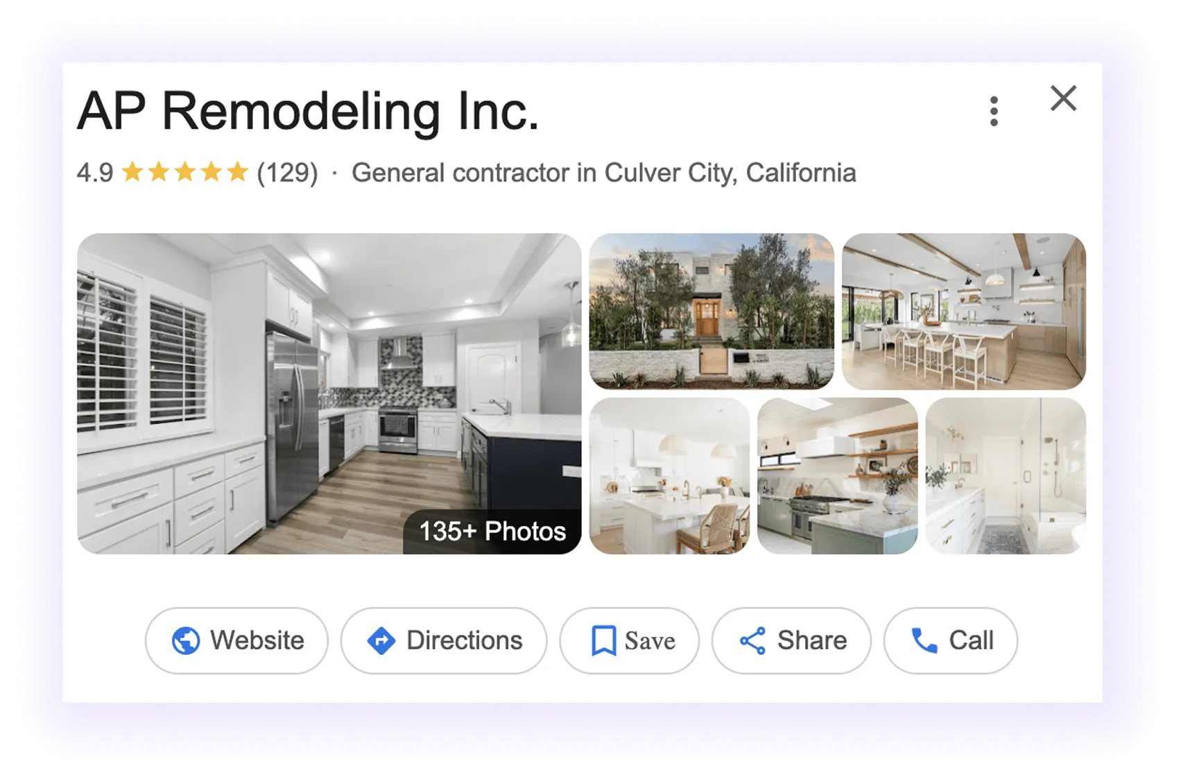 Google Business Profile overview example for a home improvement website