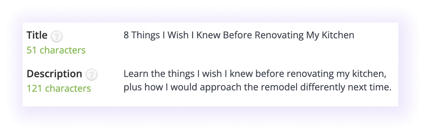 optimized meta title and meta description in a home improvement website