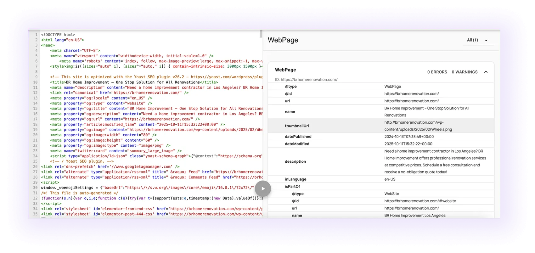  example of an optimized schema markup for a home improvement website