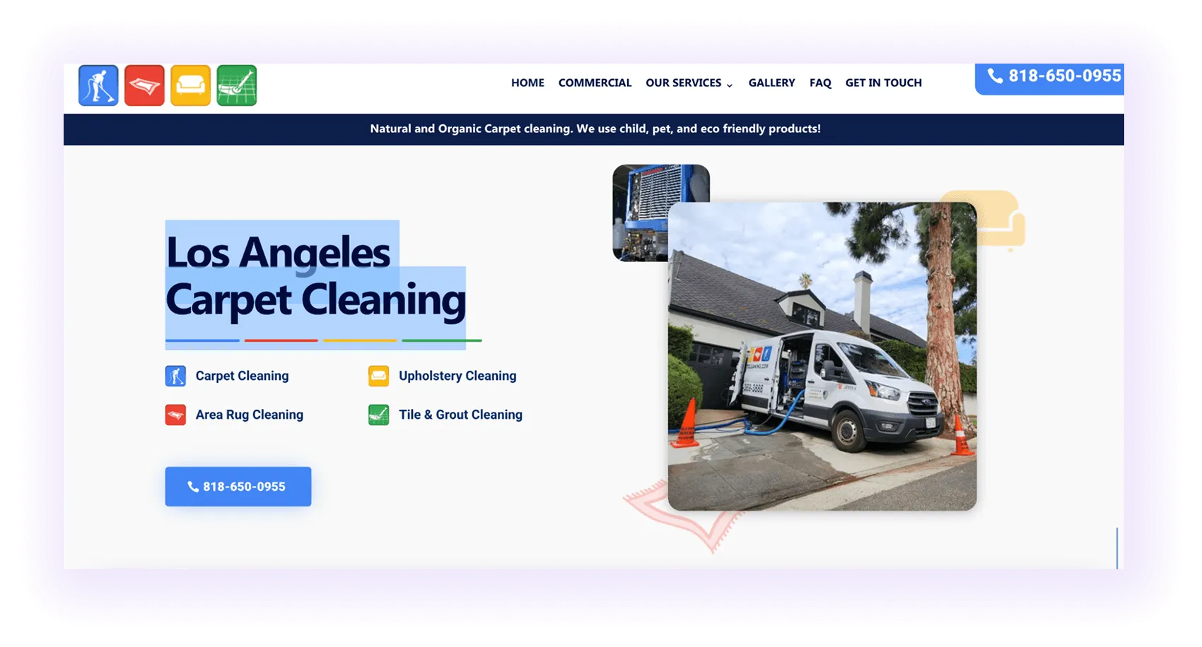  local carpet cleaner website homepage hero section example with a targeted local keyword