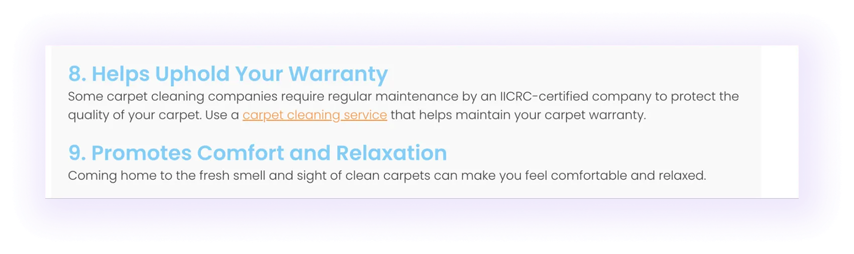 blog-to-service linking example on a carpet cleaning website