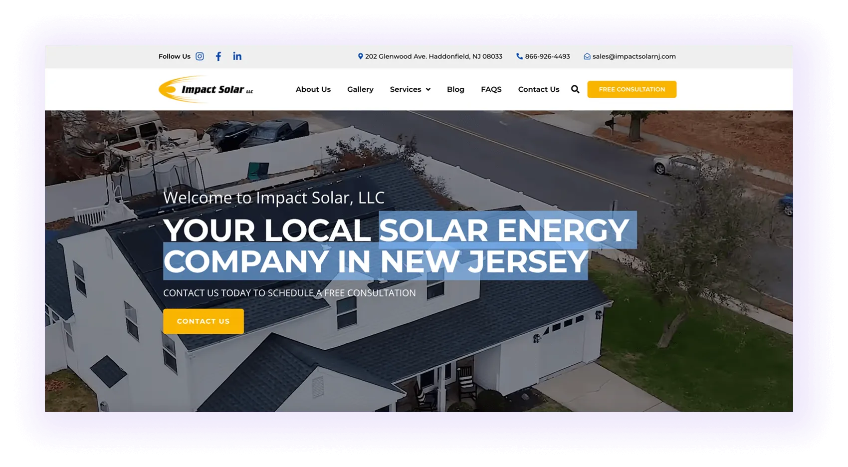  local solar company website homepage hero section example with a targeted local keyword