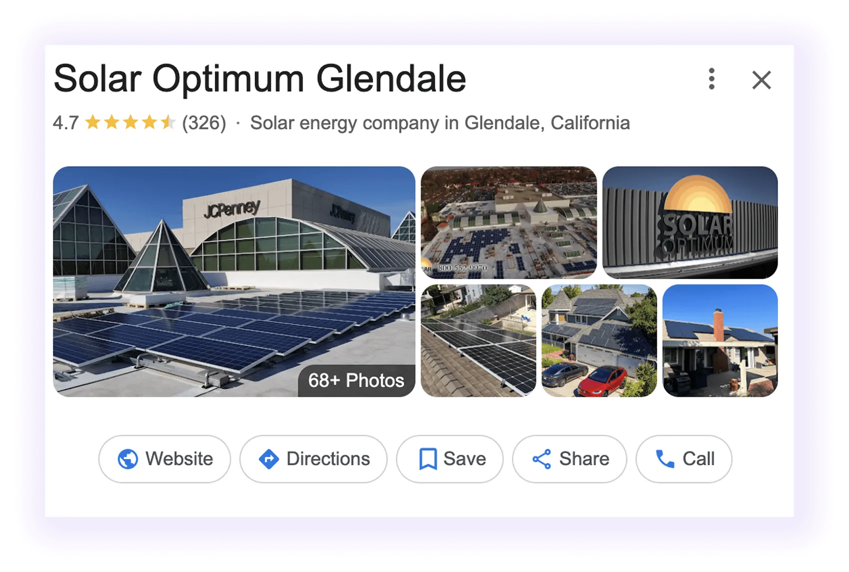Google Business Profile overview example for a solar company GMB