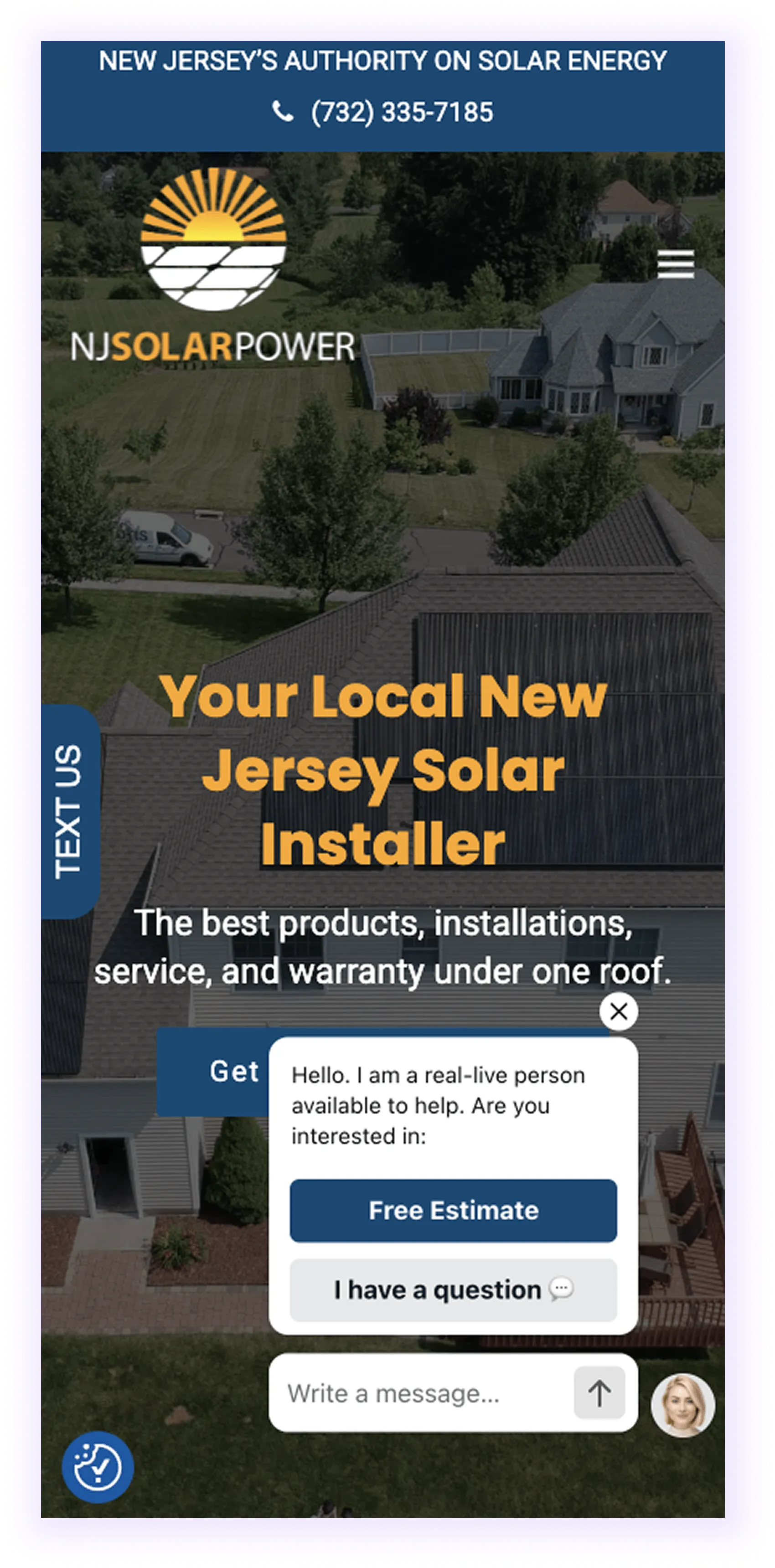 example of mobile-optimized solar company website