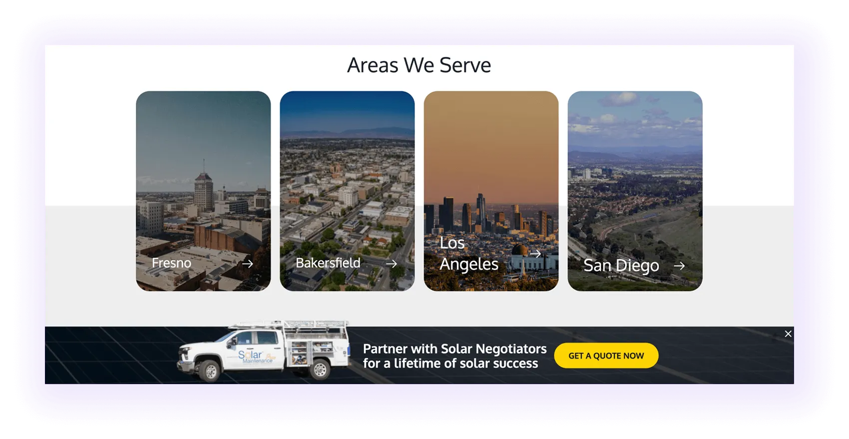 service-to-location linking example on a solar company website