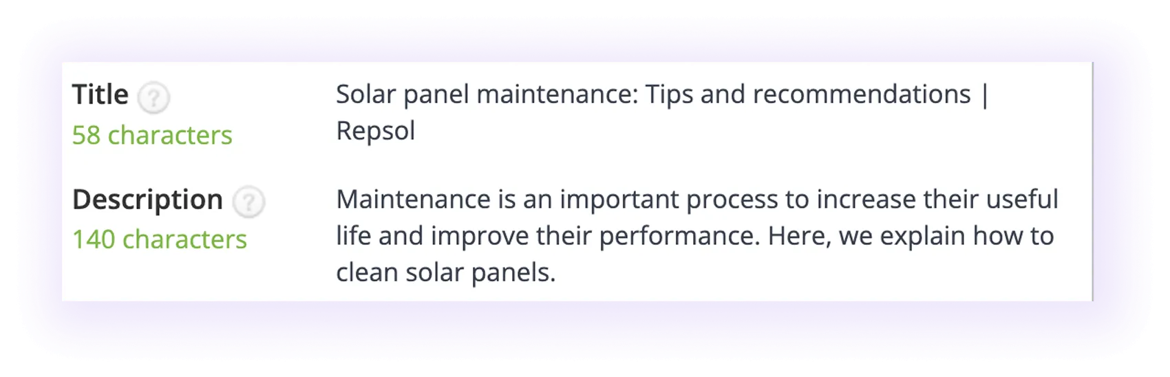 optimized meta title and meta description in a solar company website blog