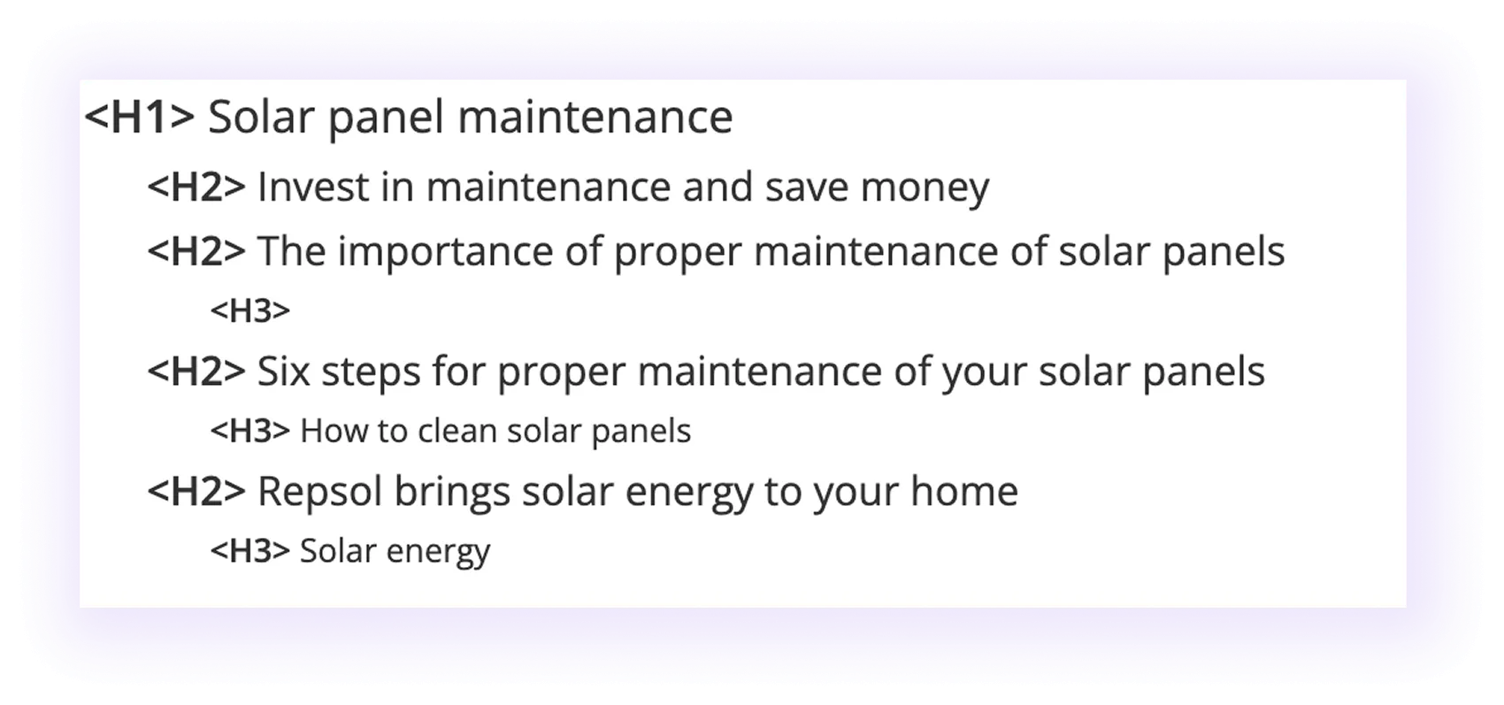 blog post heading structure in a solar company website blog