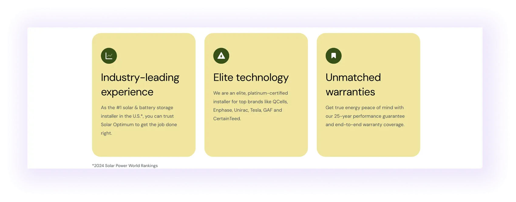 value proposition block on a solar company website