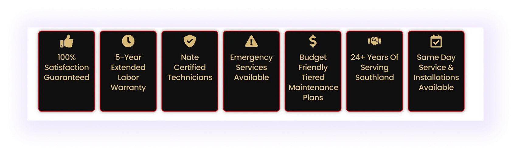 value proposition block on an hvac company website