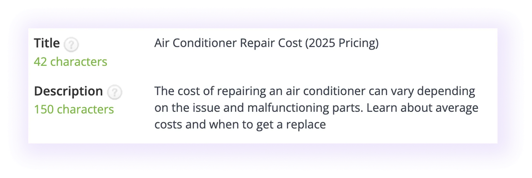 optimized meta title and meta description in an hvac company website blog