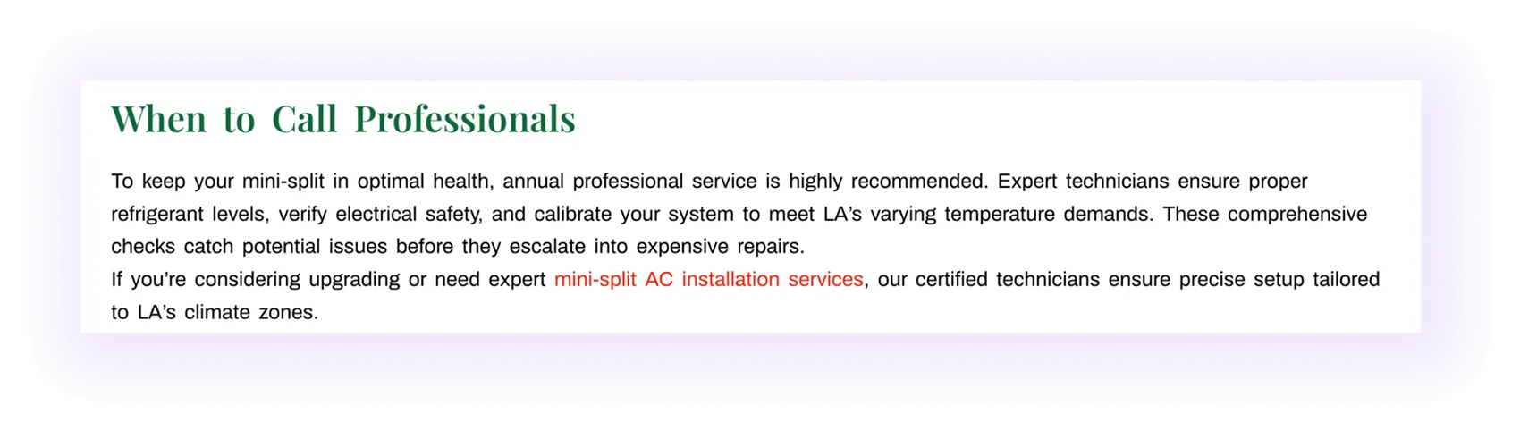 blog-to-service linking example on an hvac company website