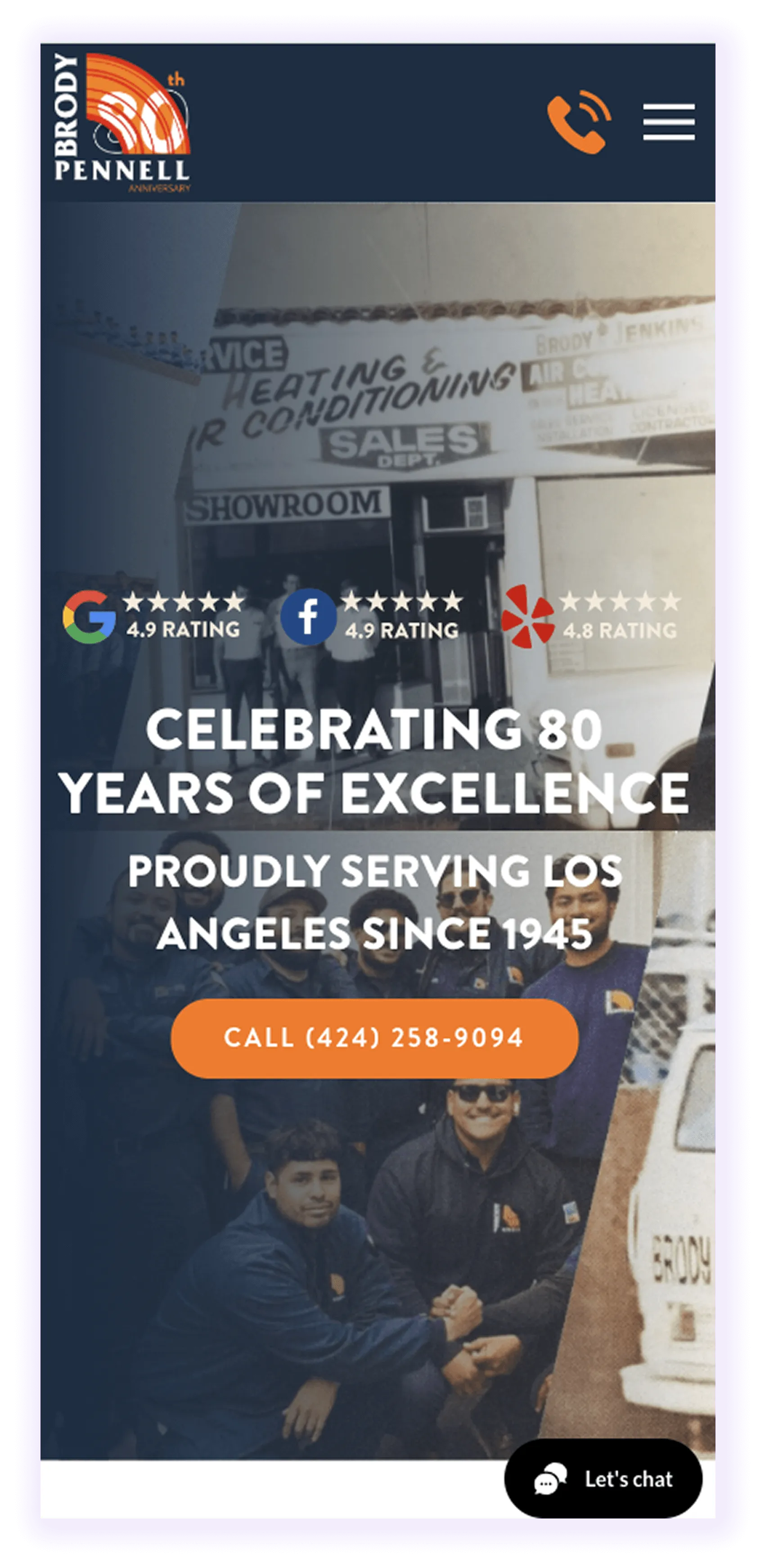 example of mobile-optimized hvac company website