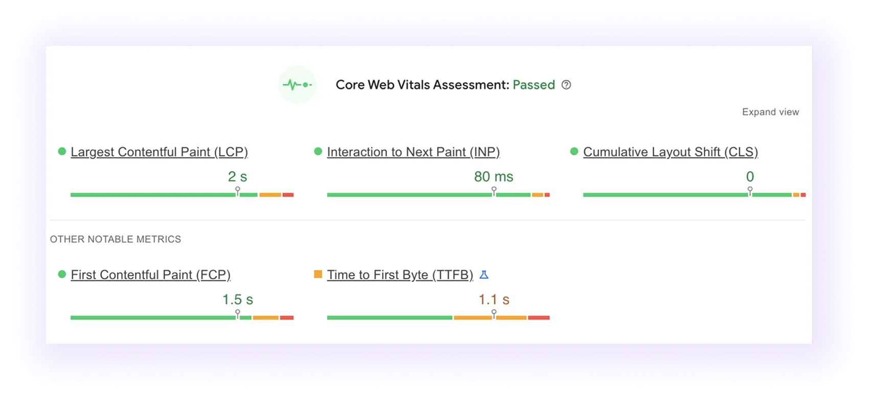  Core Web Vitals assessment passes result for an hvac company website