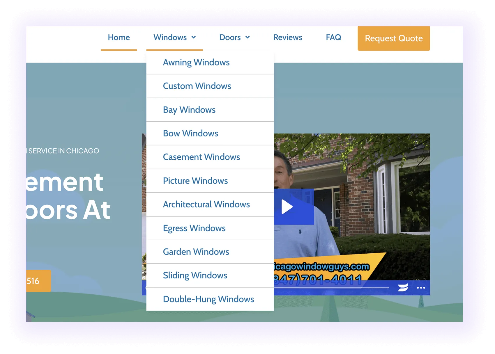 example of service menu structure for Windows