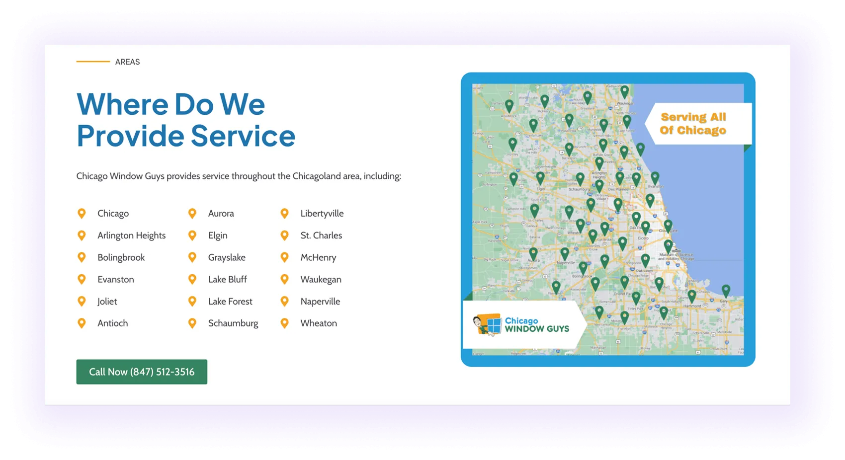 example of Locations hub page for multi-area window and door companies