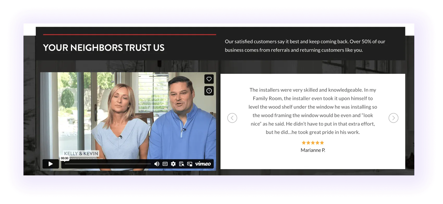 Testimonials for window and door installation company