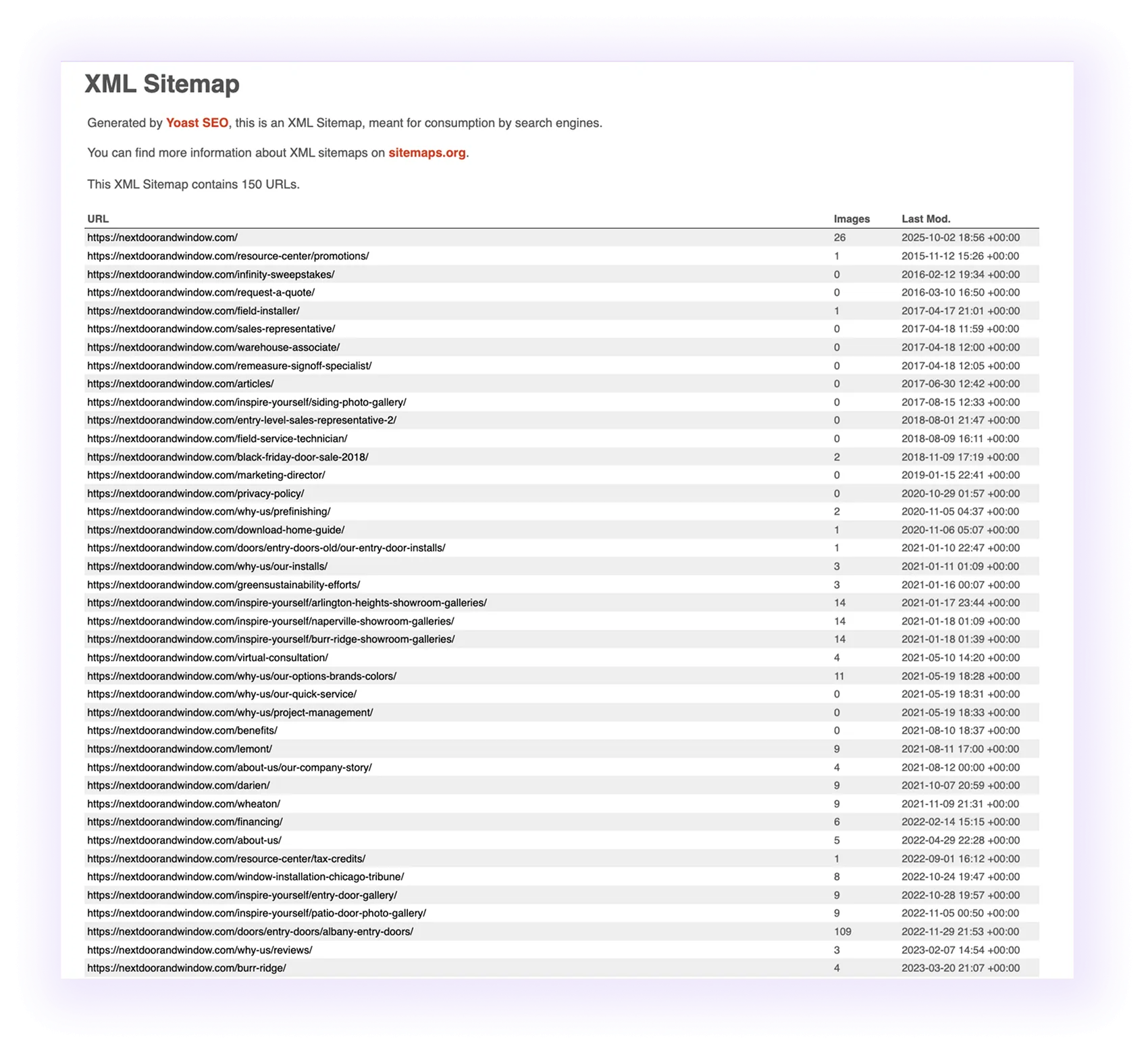 xml sitemap for window and door installation website 