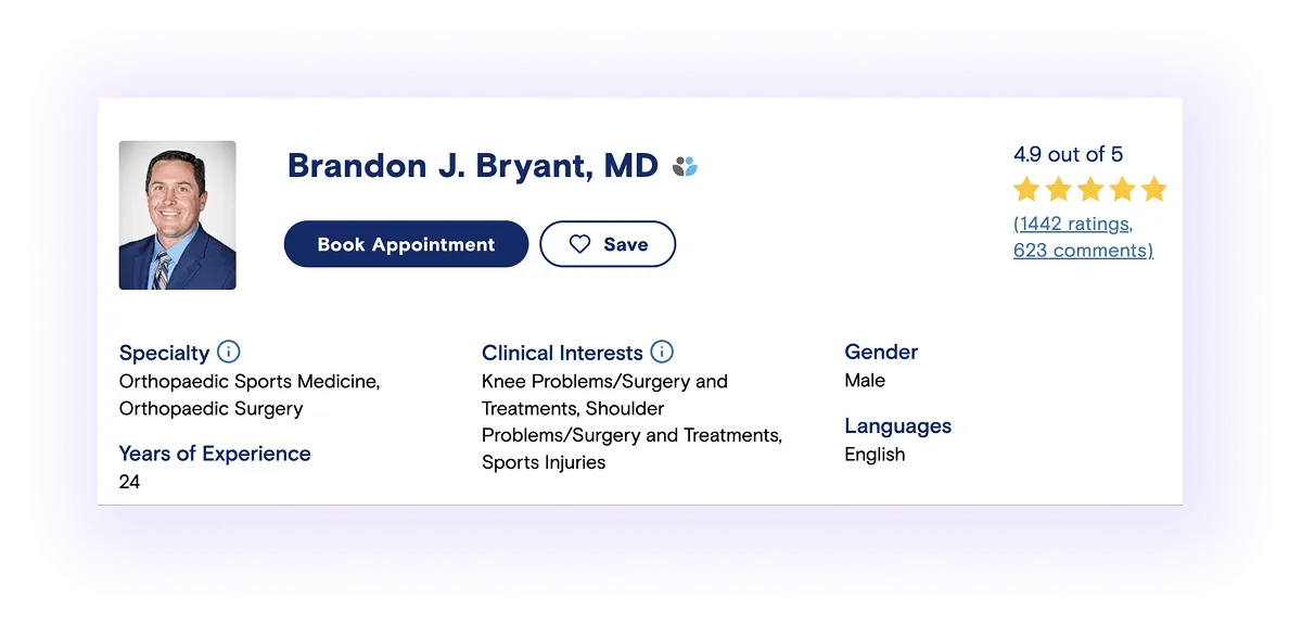 featured doctors block on a healthcare provider website