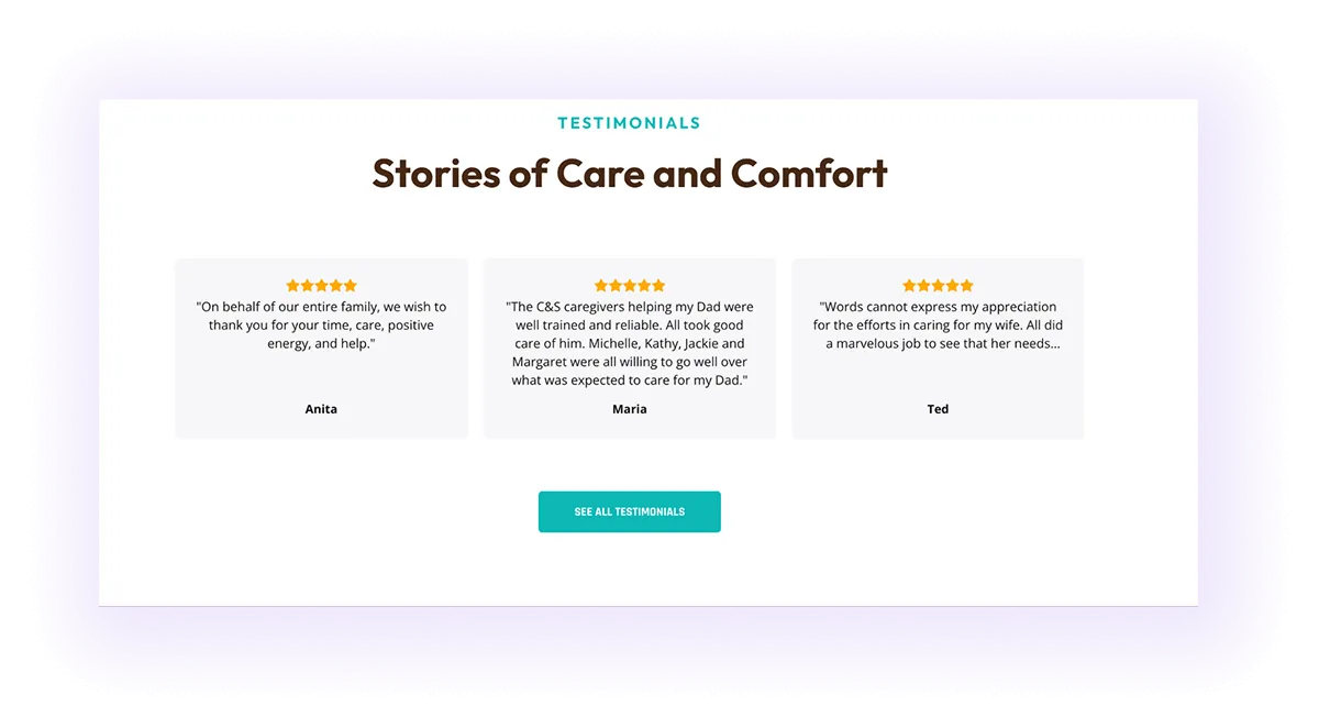 written testimonials block on a healthcare provider website