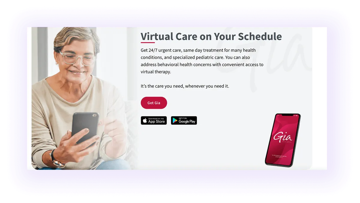 promotional block for a patient app on a healthcare provider website
