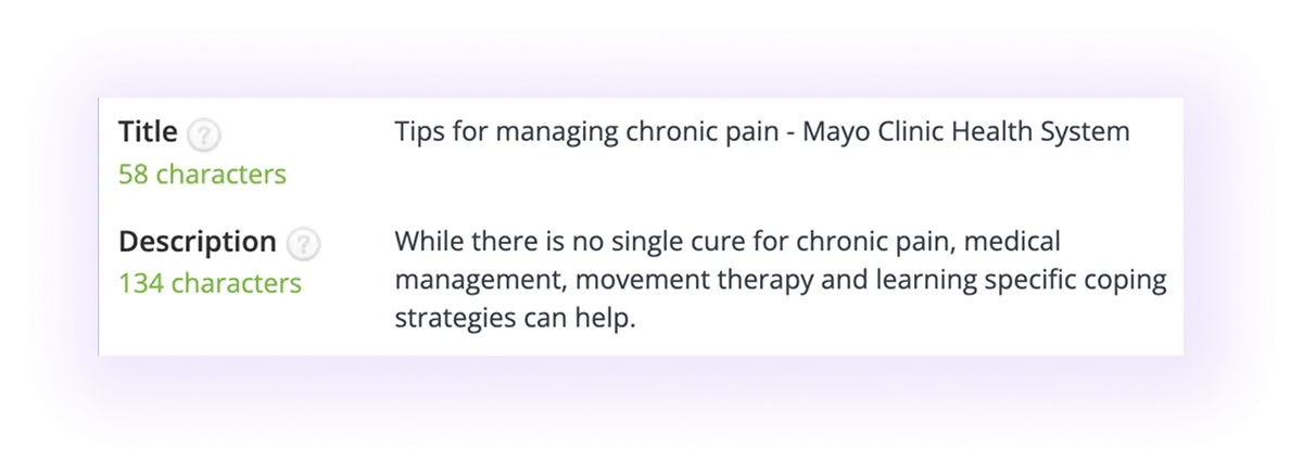 optimized meta title and meta description in a healthcare company website blog