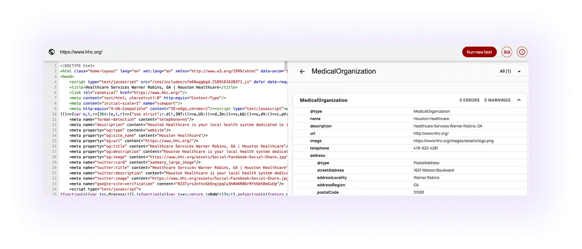 example of an optimized schema markup for a healthcare company website