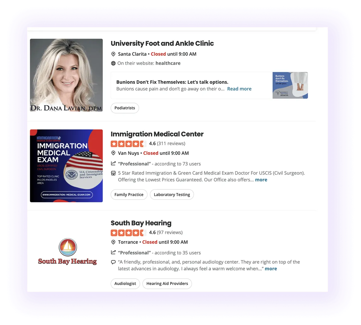 well-optimized healthcare company profiles on Yelp