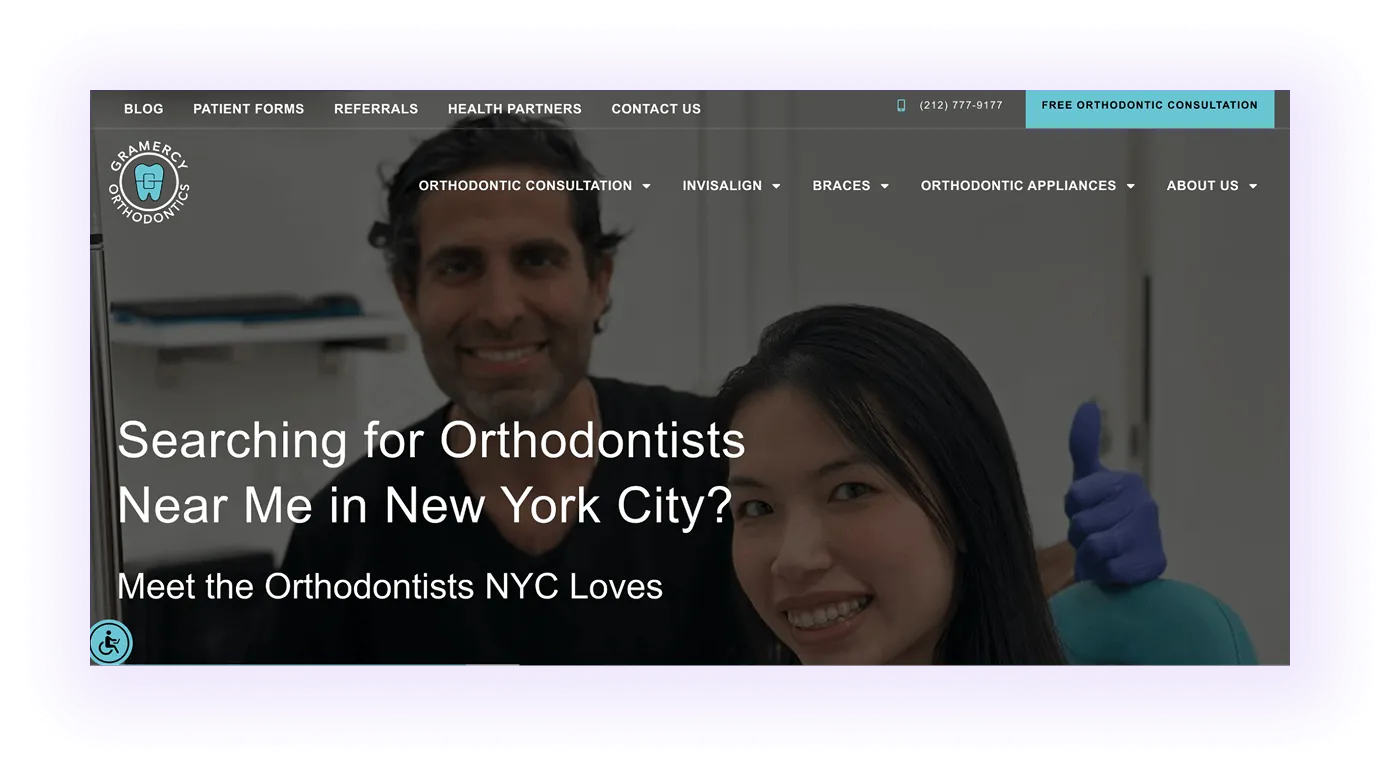 orthodontic website hero and navigation bar example