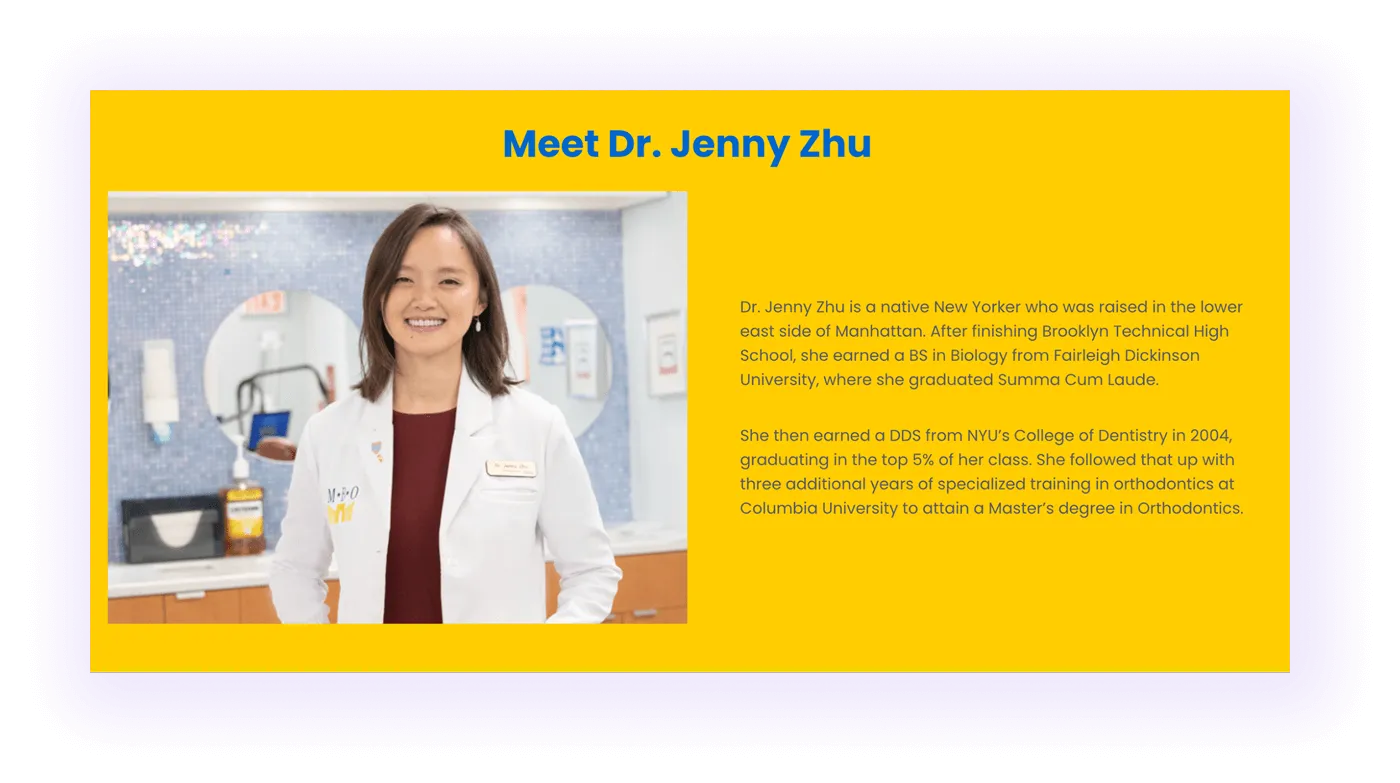 example of a page for orthodontist profiles on an orthodontic website