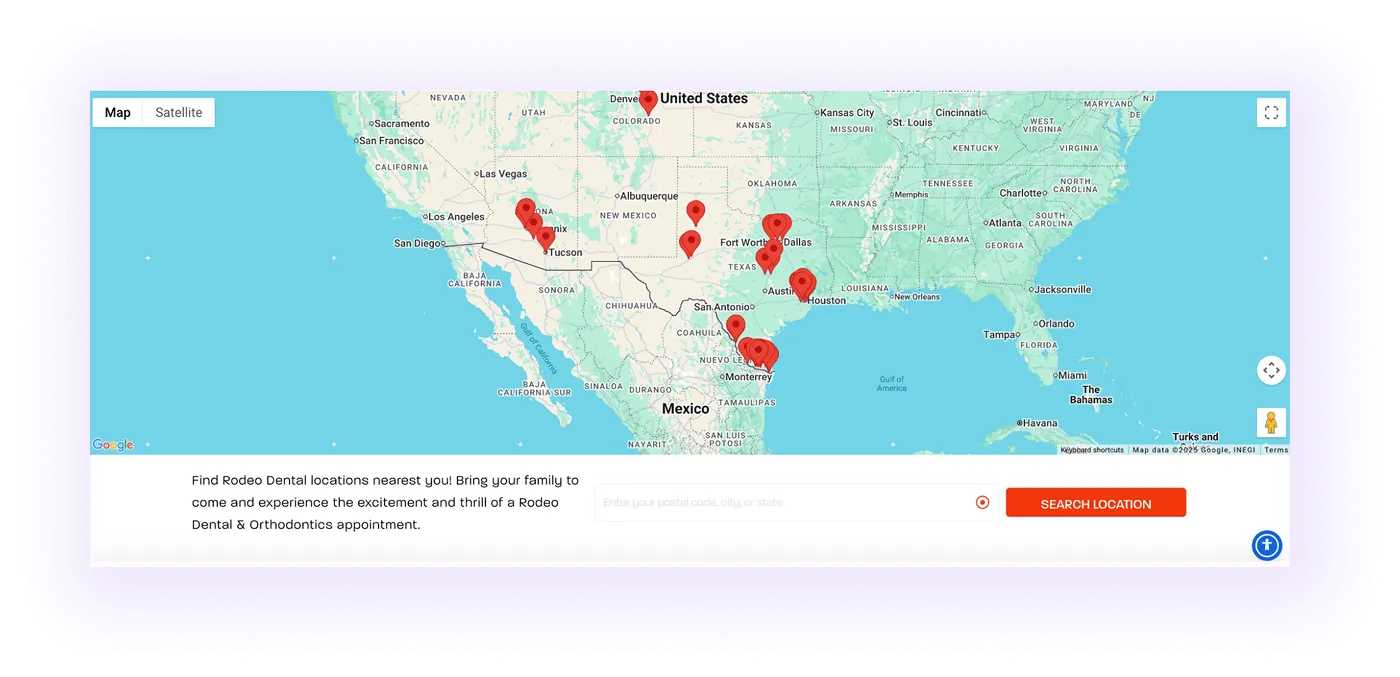 interactive map on a national/multi-location orthodontic clinic website