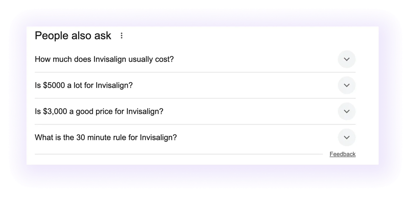 people also ask results for "invisalign" keyword