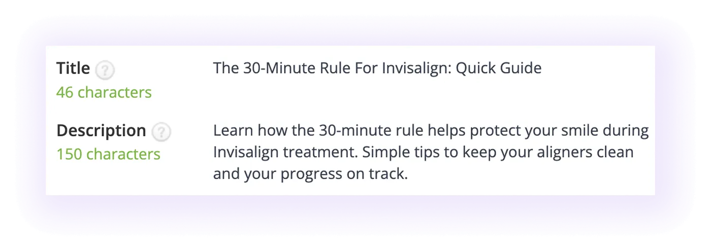 optimized meta title and meta description in an orthodontic clinic website