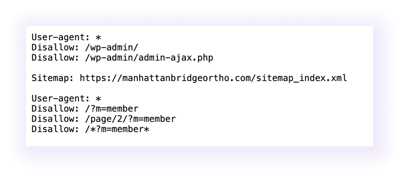 robots.txt example of an orthodontic clinic website