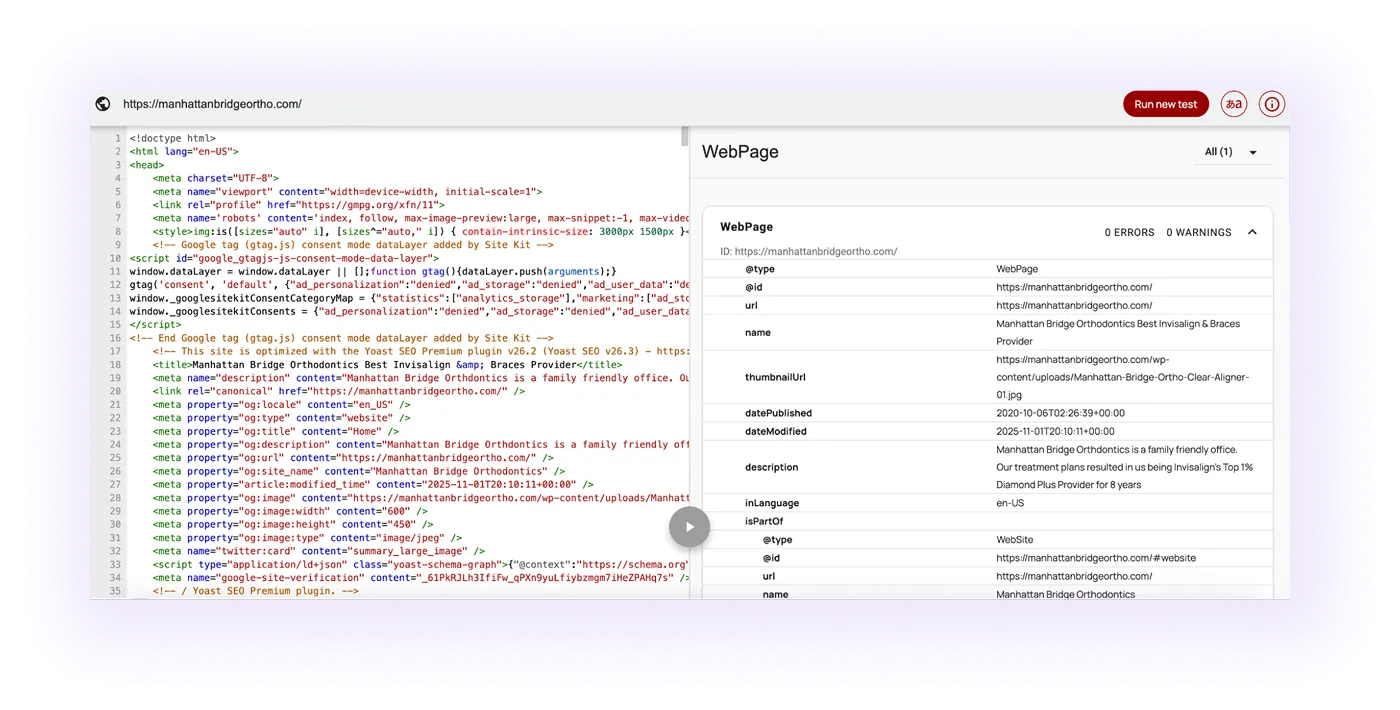 example of an optimized schema markup for an orthodontic clinic website