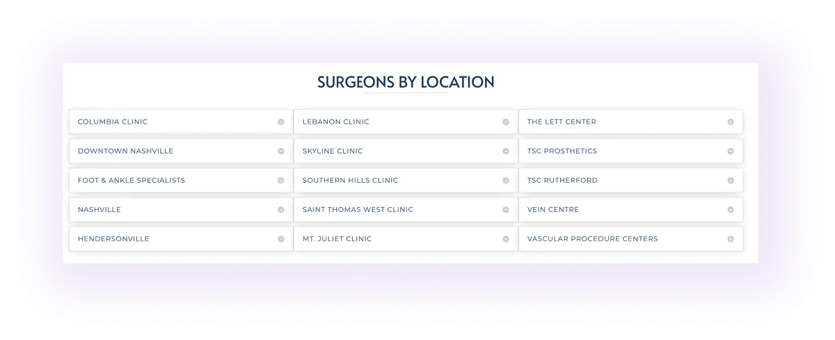 example of a location hub page in a plastic surgeon website