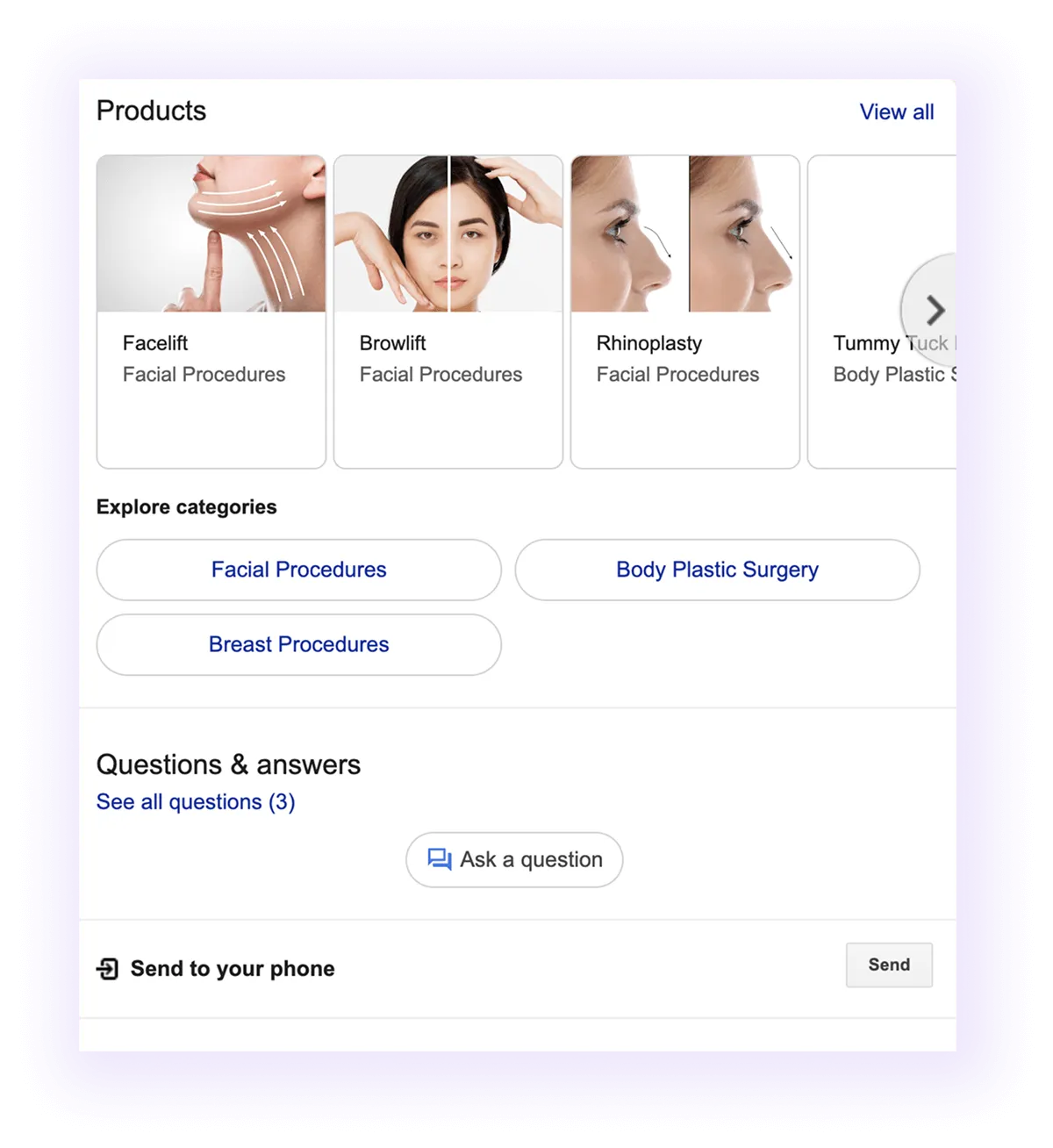 Q&A and review sections example for a plastic surgeon GMB