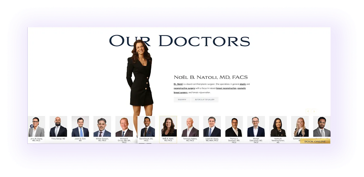  doctors & surgeons block on a cosmetic surgeons' website
