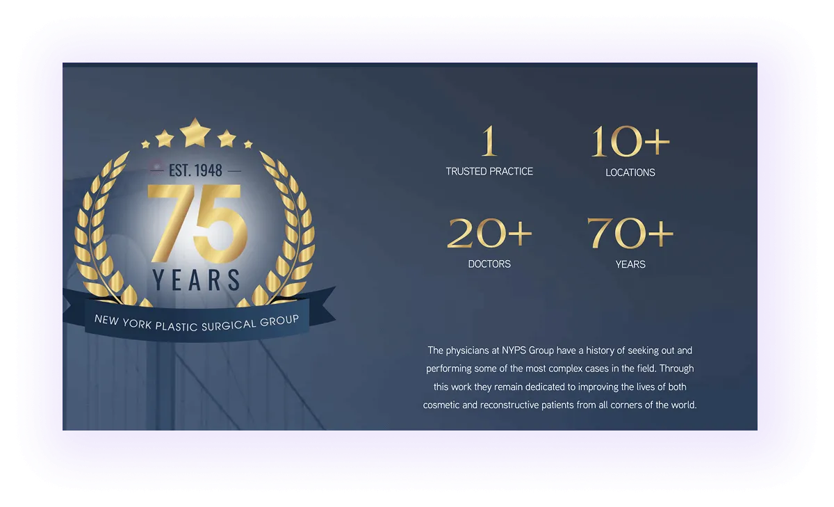 numerical experience block on a plastic surgeons' website