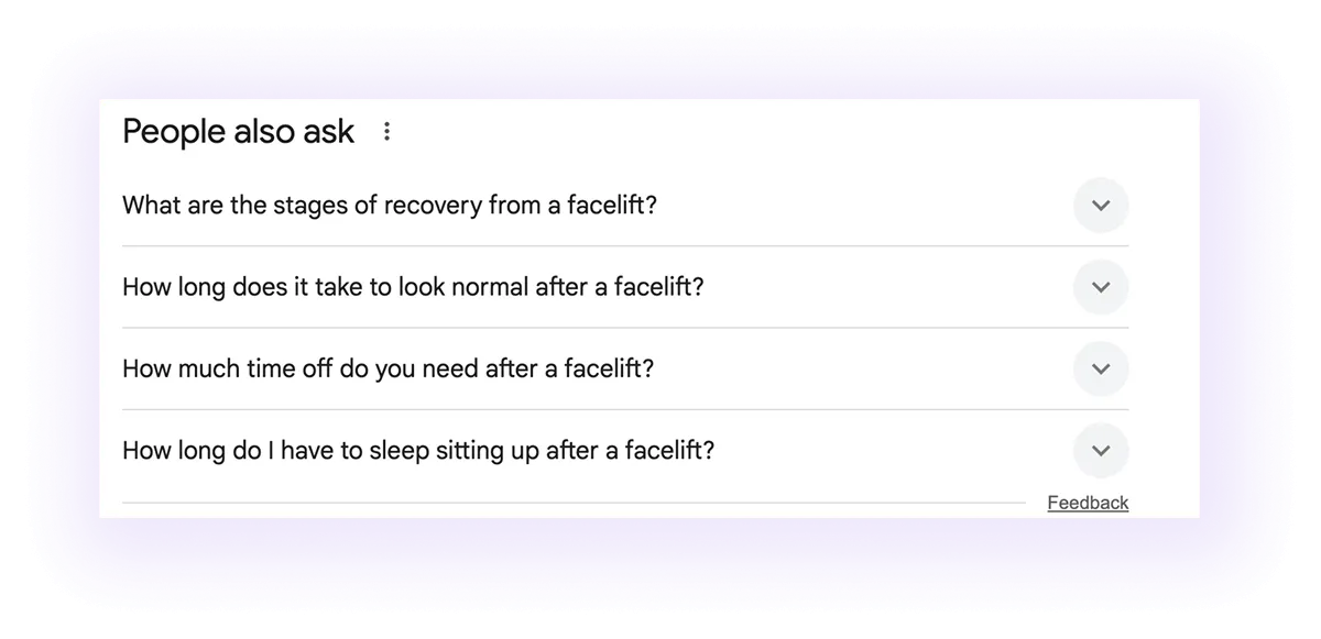 google’s people also ask for "facelift recovery timeline explained" keyword