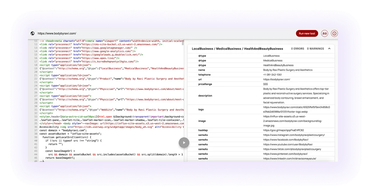 example of an optimized schema markup for plastic surgeons' website
