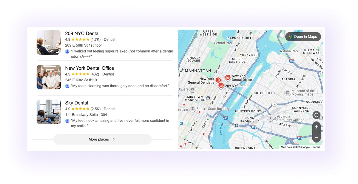 dentists' Google Business Profiles showing up on Google Maps