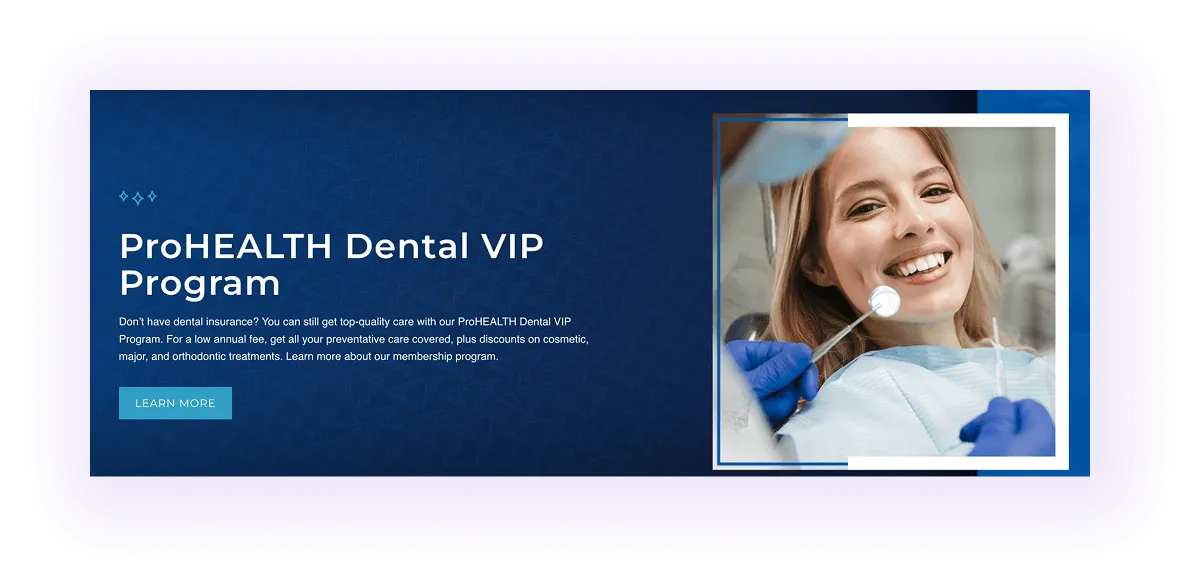 special dental programs block on a dental website