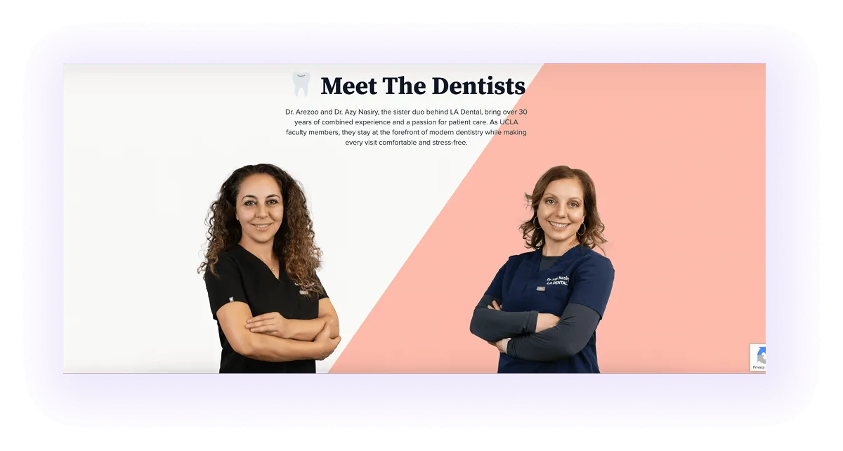 "Meet the dentists" block on a dental website