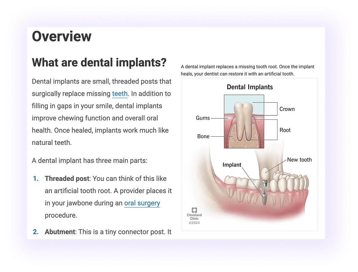 visual infographic block in a dental website blog