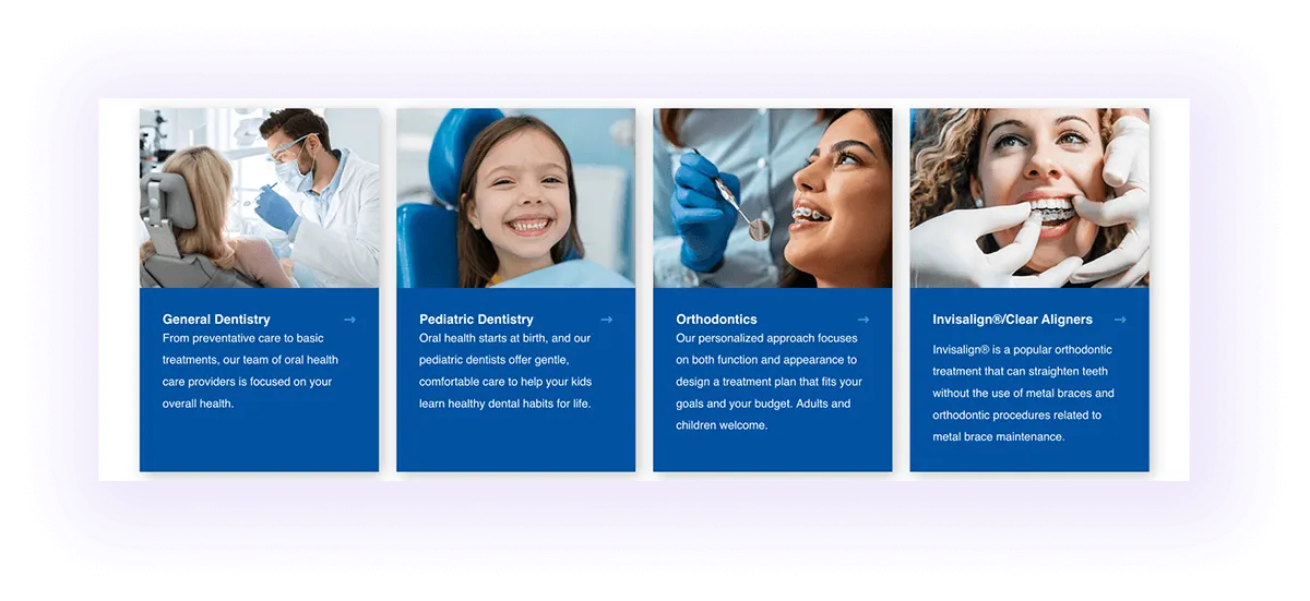 example of service-to-service linking section on dental website