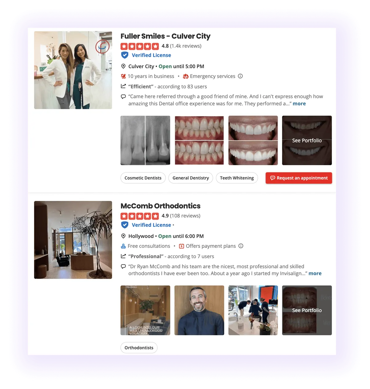 well-optimized dentist profiles on Yelp