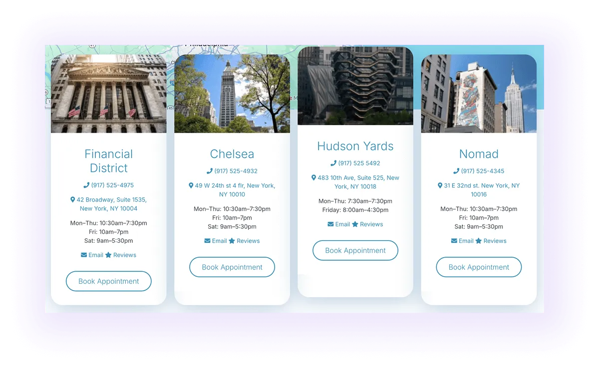 example of location pages linked in the content of the homepage of a chiropractor's website