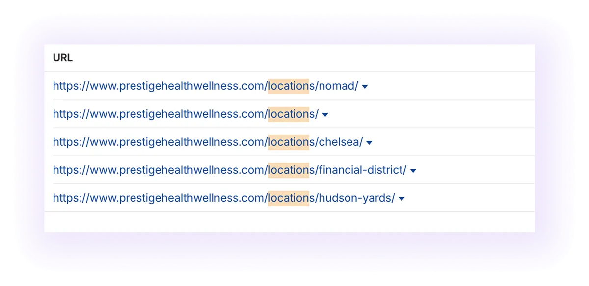 optimized URL structure for location pages in a national chiropractor's website