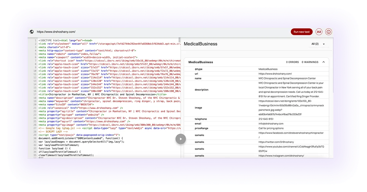 example of an optimized schema markup for a chiropractor's website